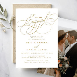 白婚約したエレガント金ゴールド婚約パーティ 招待状