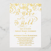 白実在金箔のハートを保持する結婚こと 箔招待状 (正面)