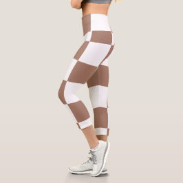 白市松模様にとモカ・ムースの模様 カプリレギンス