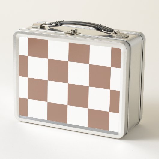 白市松模様にとモカ・ムースの模様 メタルランチボックス (正面)