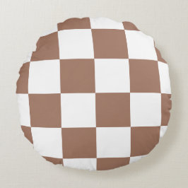 白市松模様にとモカ・ムースの模様 ラウンドクッション