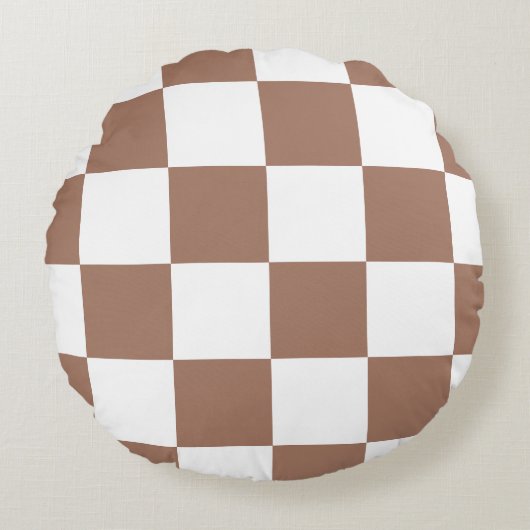 白市松模様にとモカ・ムースの模様 ラウンドクッション (正面)