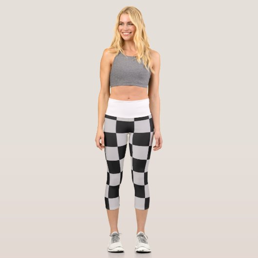 白市松模様にと白の正方形またはカスタム色 カプリレギンス (正面)