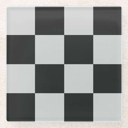 白市松模様にと白の正方形またはカスタム色 ガラスコースター (正面)
