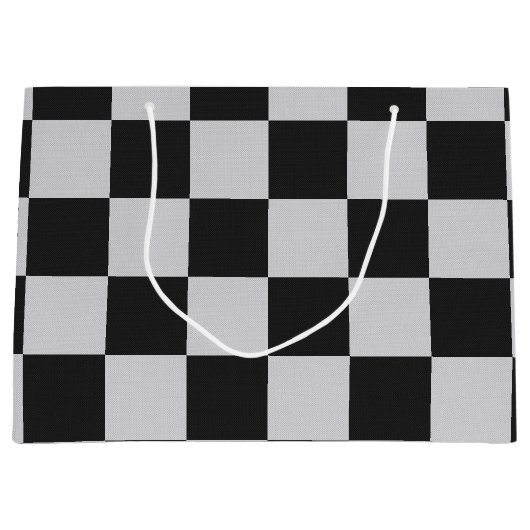 白市松模様にと白の正方形またはカスタム色 ラージペーパーバッグ (正面)
