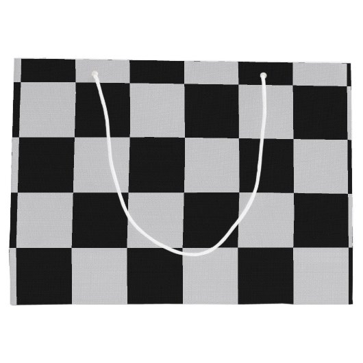 白市松模様にと白の正方形またはカスタム色 ラージペーパーバッグ (裏面)