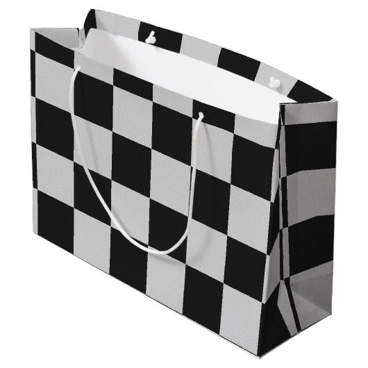 白市松模様にと白の正方形またはカスタム色 ラージペーパーバッグ (裏面アングル)