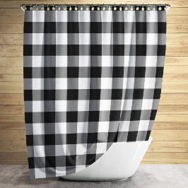 白市松模様にギンガム模様 シャワーカーテン