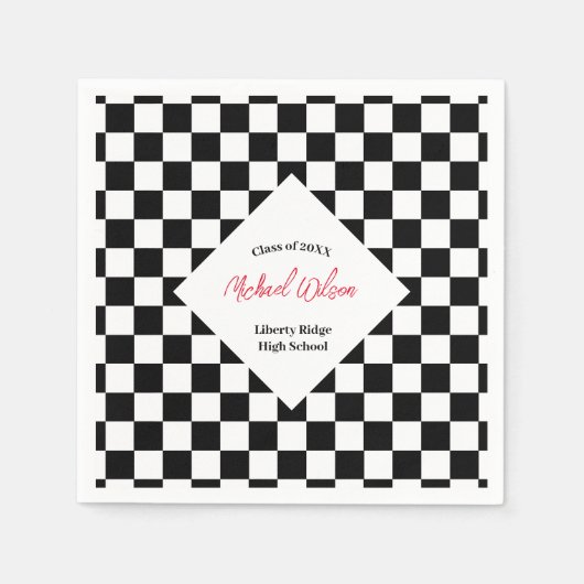 白市松模様に卒業党 スタンダードカクテルナプキン (正面)