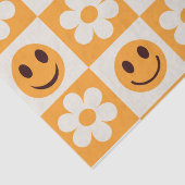 白市松模様に花とオレンジ色の幸せ顔 薄葉紙 (詳細)