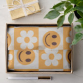 白市松模様に花とオレンジ色の幸せ顔 薄葉紙 (ギフト)