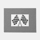 白市松模様に黒のレースカーの旗 ドアマット (正面)