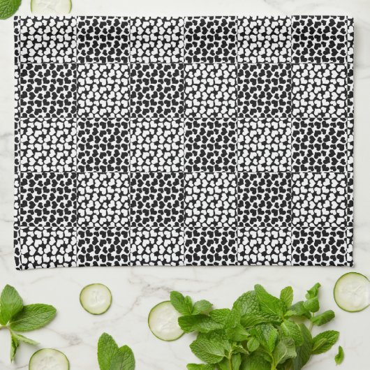 白市松模様に黒の愛 キッチンタオル (折り畳み)