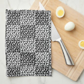 白市松模様に黒の愛 キッチンタオル (四つ折り)