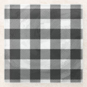 白市松模様に黒の格子縞 ガラスコースター (正面)