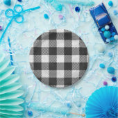 白市松模様に黒の格子縞 ペーパープレート (パーティー)