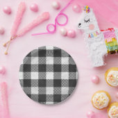 白市松模様に黒の格子縞 ペーパープレート (パーティー)