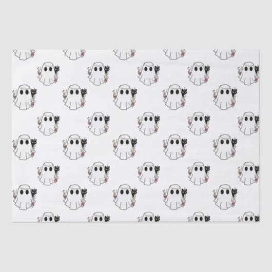 白幽霊と黒猫ホワイトハロウィン 薄葉紙 (正面)