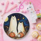 白幽霊猫とジャック・オ・ランタン ペーパープレート (パーティー)