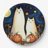 白幽霊猫とジャック・オ・ランタン ペーパープレート (正面)