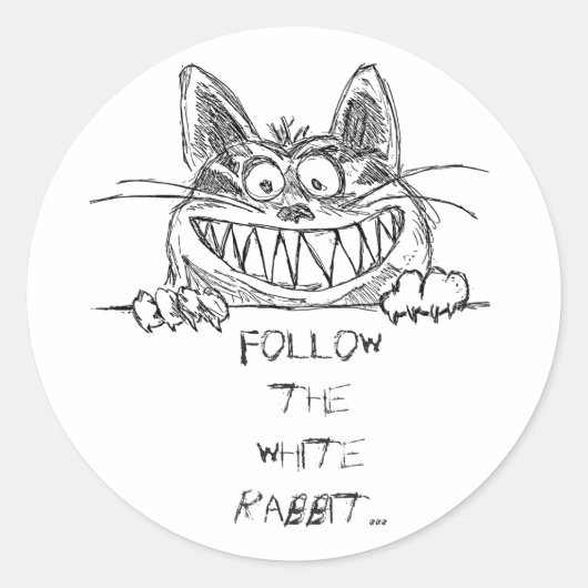 白後を追いウサギのチェシャ猫が走り書きした ラウンドシール (正面)