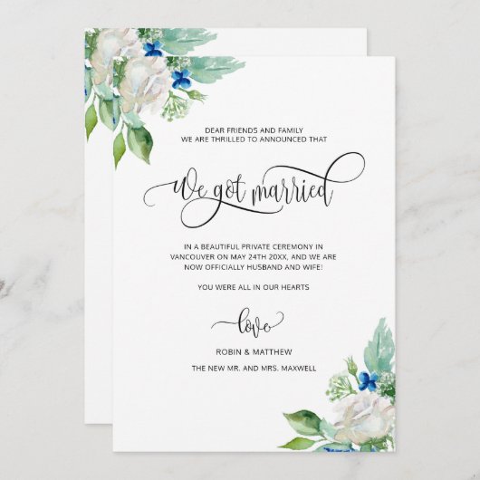 白得結婚したフローラ結婚した結婚の 案内状 (正面/裏面)