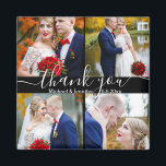 白感謝してい字4枚の写真結婚黒 マグネット<br><div class="desc">感謝していエレガント白い手書き4枚の写真の黒い結婚磁石あなたは背景色、フォント色とスタイルを変更することができる</div>