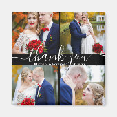 白感謝してい字4枚の写真結婚黒 マグネット (正面)