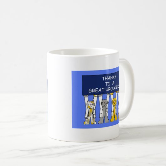 白感謝してい衣の猫画家 コーヒーマグカップ (正面右)