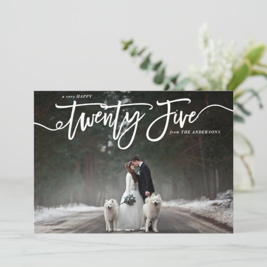 白手レタリング写真新年おめでとう シーズンカード (スタンド正面)