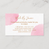 白手作りのピンクの水彩 名刺 (裏面)
