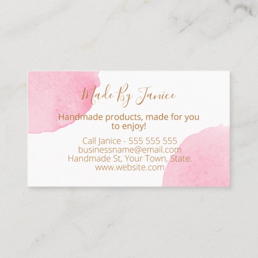 白手作りのピンクの水彩 名刺 (裏面)