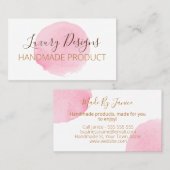 白手作りのピンクの水彩 名刺 (正面/裏面)
