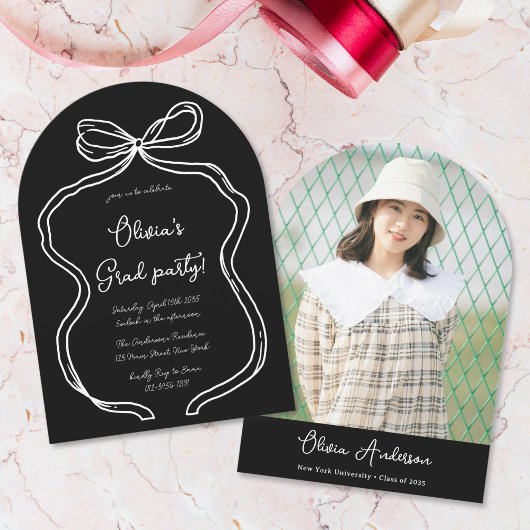 白手引き弓フォトアーチ卒業パーティー 招待状