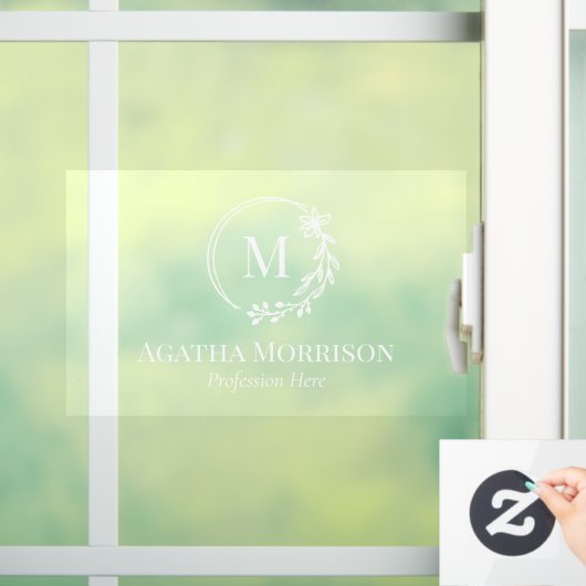 白手描きフローラリースMonogram名 ウィンドウサイン (ホーム)