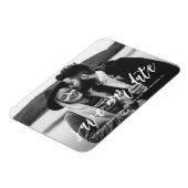 白手文字のスクリプト写真の日付の保存 マグネット (左側)