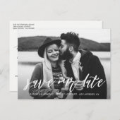 白手文字のスクリプト写真の日付の保存 案内ポストカード (正面/裏面)