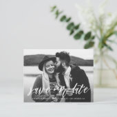 白手文字のスクリプト写真の日付の保存 案内ポストカード (スタンド正面)