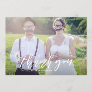 白手文字のスクリプト写真結婚の感謝 サンキューカード