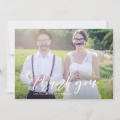 白手文字のスクリプト写真結婚の感謝 サンキューカード (正面)