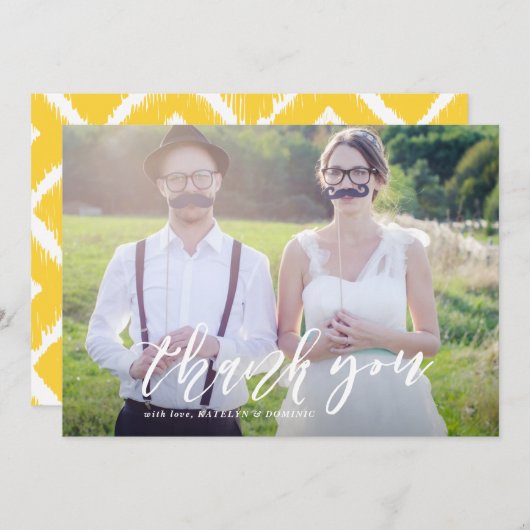 白手文字のスクリプト写真結婚の感謝 サンキューカード (正面/裏面)