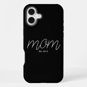 白抜きの文字で「Established Mom」とデザインされたブラックのiPhoneケース iPhone 16 Plusケース