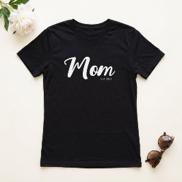 白抜きスクリプトのエスタブリッシュド マム ブラック Tシャツ