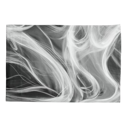 白抽象芸術渦巻き煙デザインオンブラック 枕カバー (裏面-左)