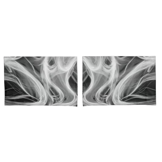 白抽象芸術渦巻き煙デザインオンブラック 枕カバー (フロントセット)