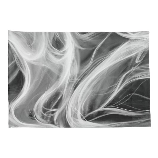 白抽象芸術渦巻き煙デザインオンブラック 枕カバー (裏面-右)