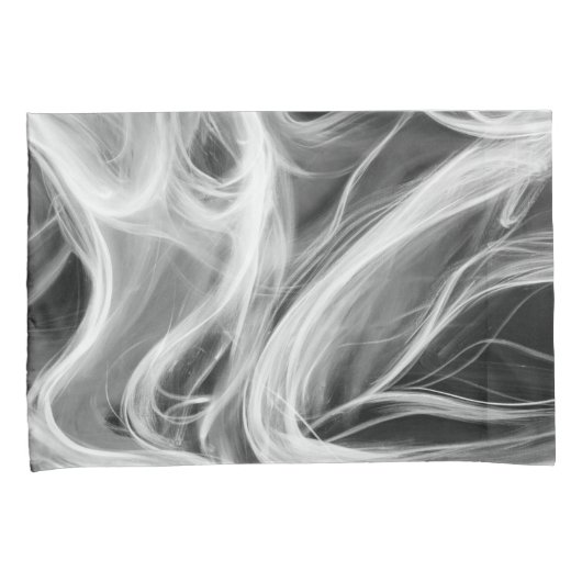 白抽象芸術渦巻き煙デザインオンブラック 枕カバー (正面右)