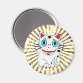 白招き猫が招き福を祈る マグネット (正面/裏面)