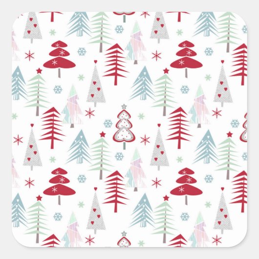 白数々の色のクリスマスツリー スクエアシール (正面)