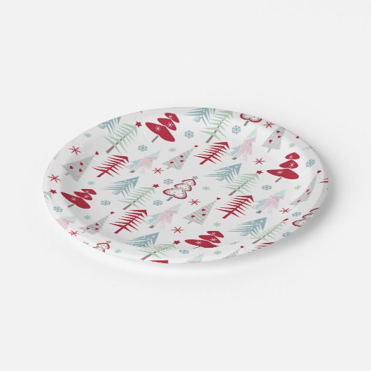 白数々の色のクリスマスツリー ペーパープレート (アングル)